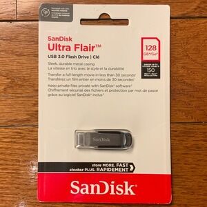 SanDisk Ultra Flair 128GB USB 3.0 Flash Drive SDCZ73-128G-G46 Silver Metal Case